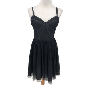 JILL Jill Stuart Dress Womens 10 Mini Corset Tulle Swiss Dot Lace Black